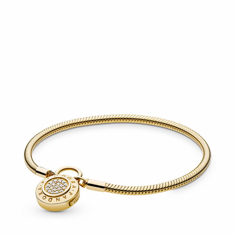 Pandora Shine™ Smooth Bracelet Ireland - 18ct Gold Plated/Cubic Zirconia - 756389LPH